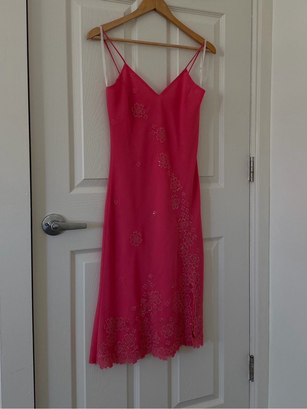 90s Y2K Slip Dress in Bright Pink with Delicate beading